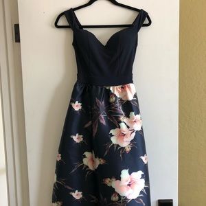 Navy floral prom dress